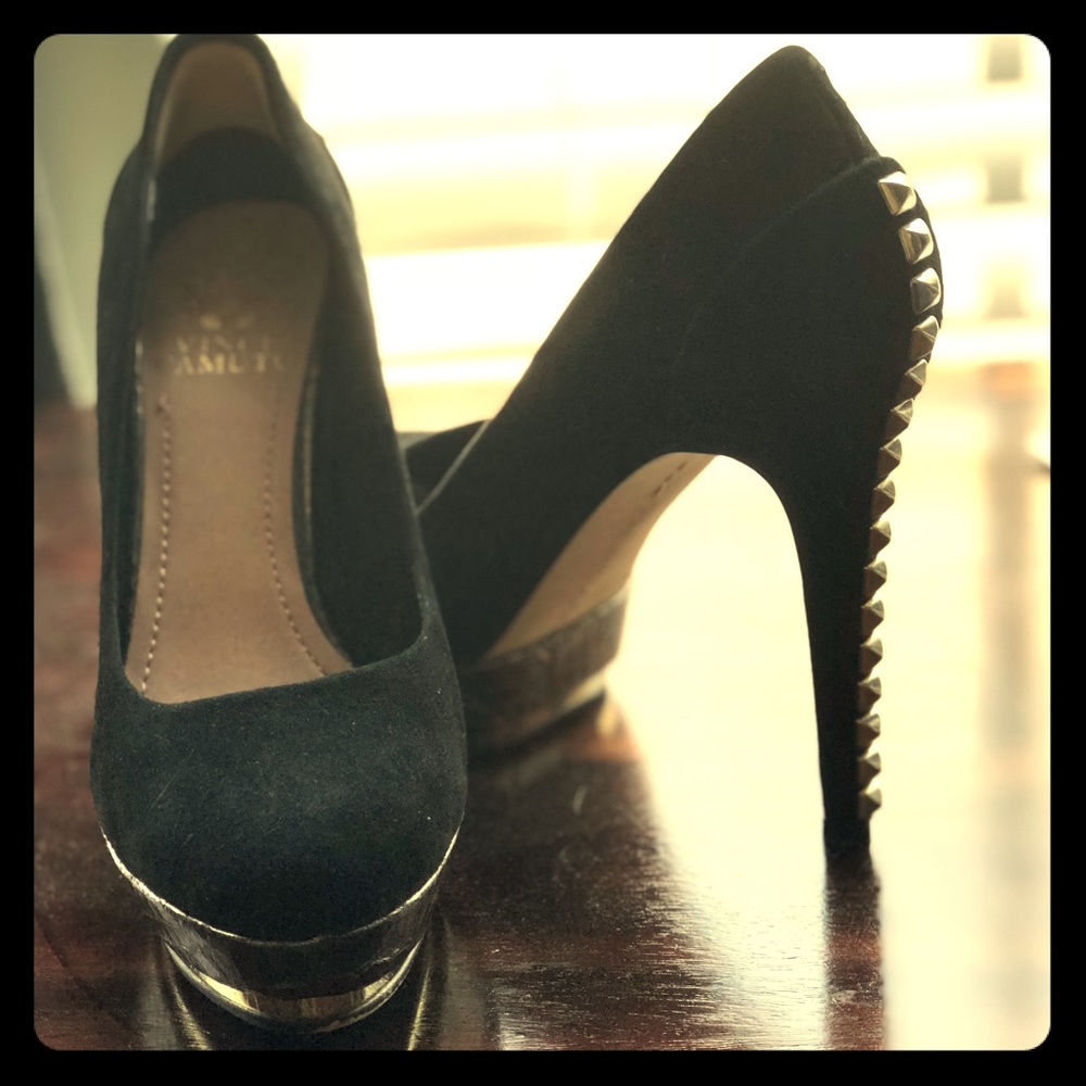 Vince Camuto studded black suede heels 6.5